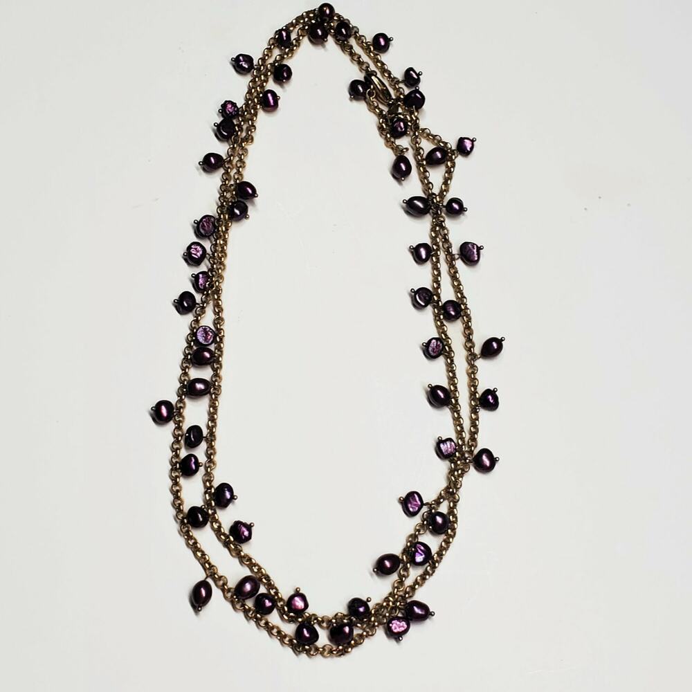 Charisse New York Purple Freshwater Pearl Gold Tone Necklace 40"